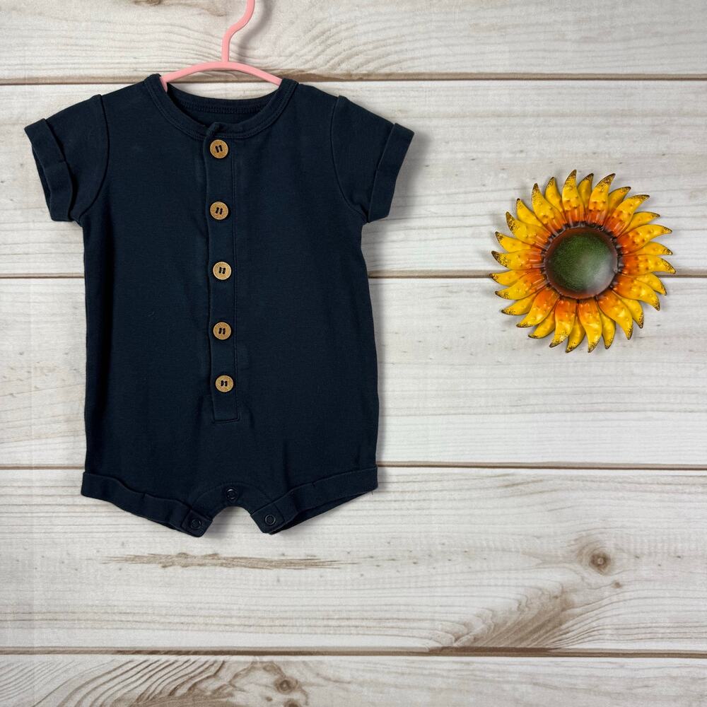 City Mouse Baby Romper 6-9 Months Organic Cotton Button Up Pocket